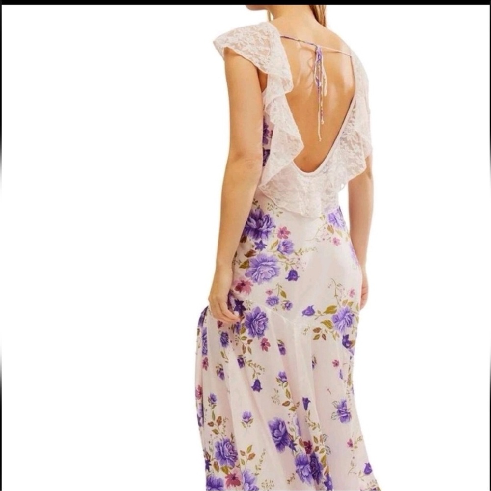 NWOT Free People Warm Hearts Floral Lace-Trim Slip Dress in Lavender and Cream - Picture 2 of 5